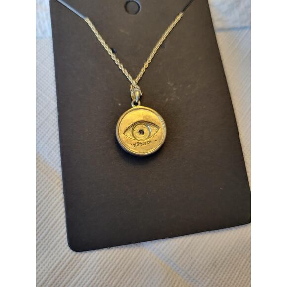 Macys Cubic Zirconia & Enamel Evil Eye Pendant Necklace 14k Gold Plated Silver - Picture 4 of 6